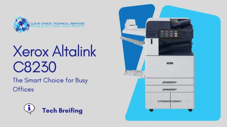 Xerox AltaLink C8230 multifunction printer with a 10.1-inch touchscreen and high-capacity trays, serving offices in Fresno, CA 93720.