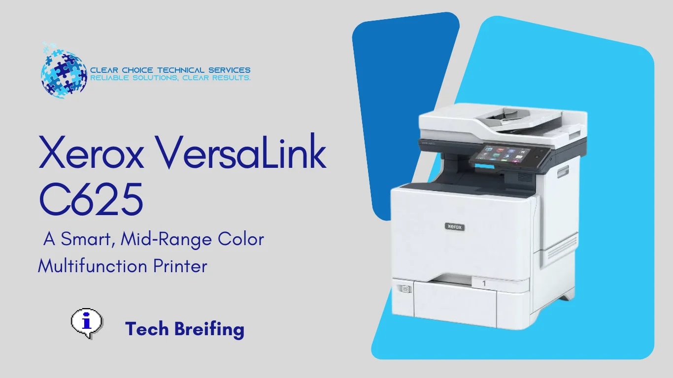 Xerox VersaLink C625 color multifunction printer with a tablet-like touchscreen interface serving Fresno, CA 93720.