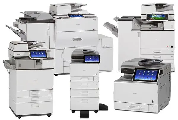 A diverse lineup of Ricoh and Sharp multi-function printers available for short-term lease and certified rental in Fresno.